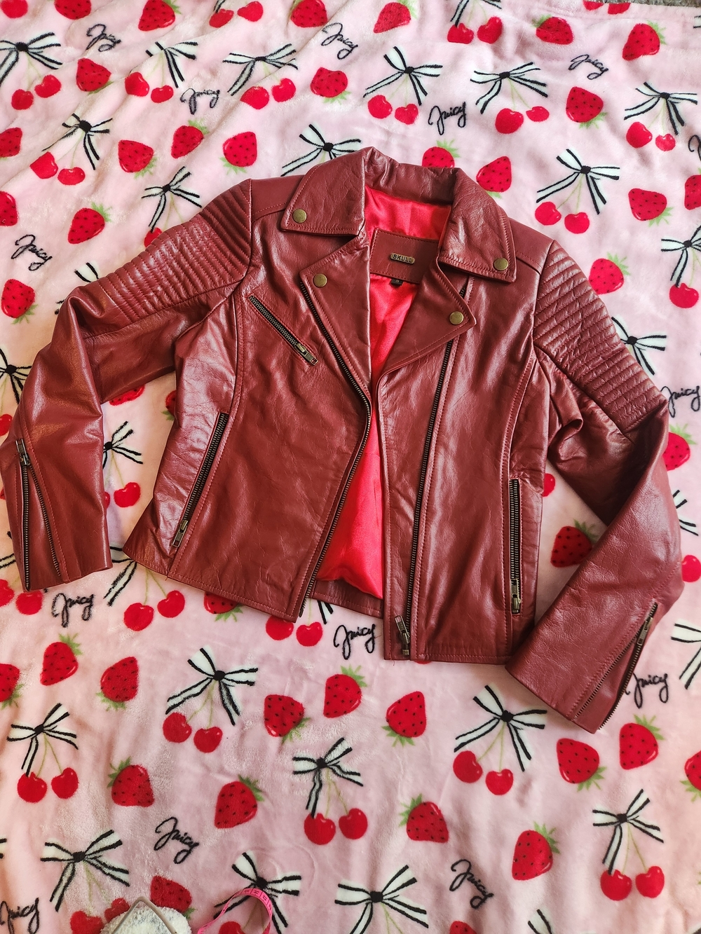 Skull red genuine leather Jacket Punk Goth